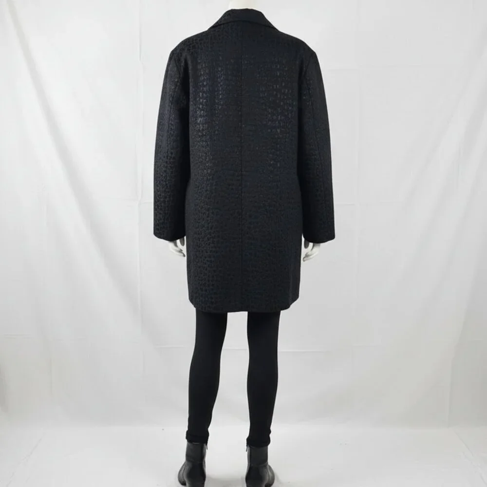 NWOT Chico's Black Shimmer Snakeskin Print Open Front Shawl Collar Jacket L 12